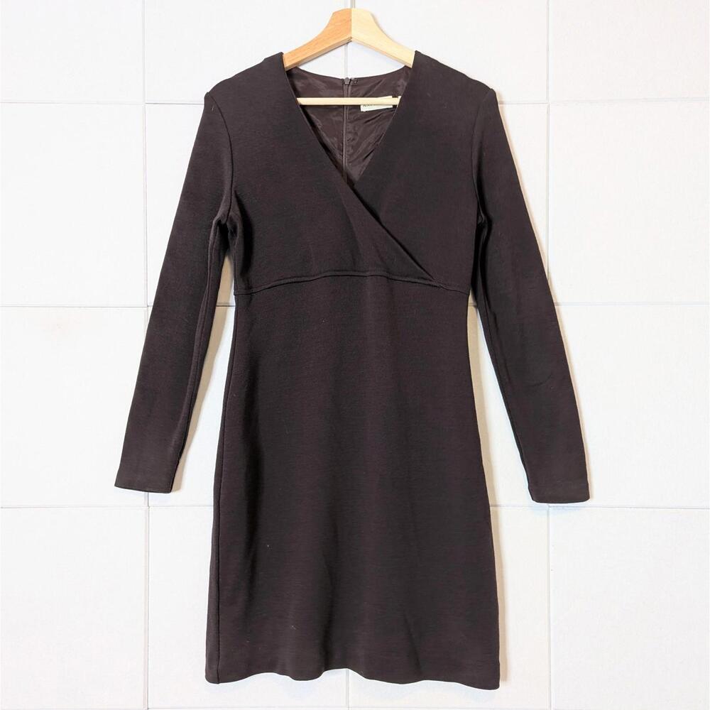 Vintage 90s Ann Taylor 100% wool chocolate brown wrap front dress